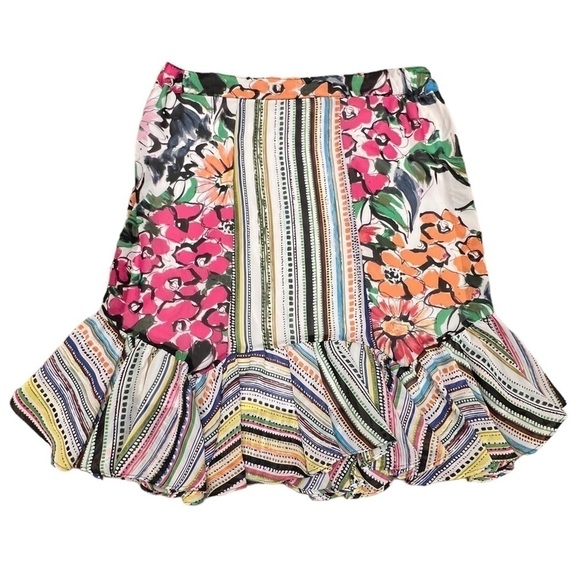 Melissa Paige Flowy Floral & Stripe Skirt, Size Petite Medium - Picture 1 of 12